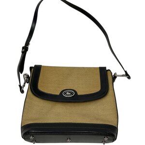 Dooney & Bourke Tan Black Canvas Leather Crossbody Bag Adjustable Strap